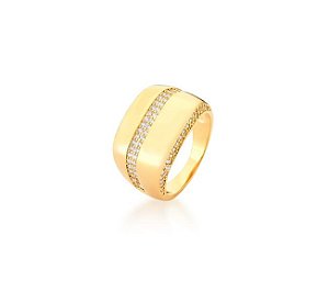 ANEL RETANGULAR COM FILEIRAS CRAVEJADAS BANHADO A OURO