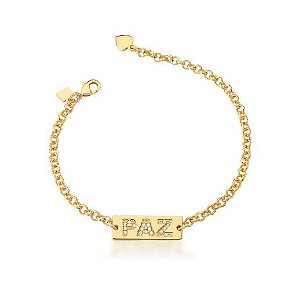 PULSEIRA COM PLACA PAZ BANHADA A OURO