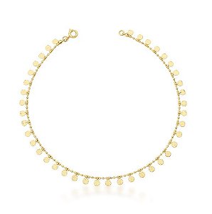 TORNOZELEIRA COM GRANULAÇÃO E MEDALHAS BANHADA A OURO