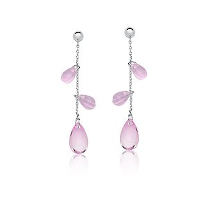 BRINCO PÊNDULO COM CABOCHÕES EM GOTA ROSA BANHADO A RÓDIO