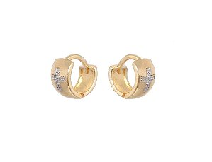 ARGOLA M LISA COM CRUZ TRABALHADA BANHADO A OURO