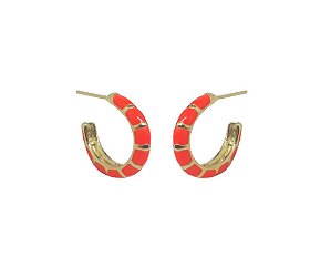 ARGOLA ESMALTADA LARANJA NEON BANHADA A OURO