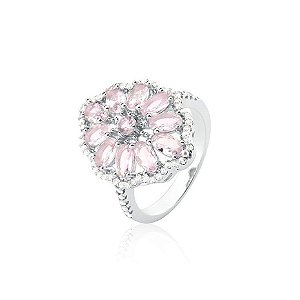 ANEL LOSAGO COM PEDRAS CRISTAIS ROSA BANHADO A RÓDIO BRANCO