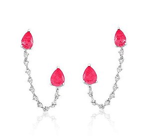 BRINCO EAR LINE DUPLO GOTA RUBELITA BANHADO A RÓDIO