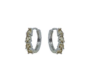 ARGOLA PEQUENA ZIRCÔNIAS TOPÁZIO IMPERIAL BANHADA A RÓDIO BRANCO