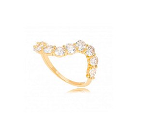 ANEL CURVO COM CRAVAÇÃO CRISTAL BANHADO A OURO