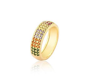 ANEL COM CRAVAÇÃO COLORIDA BANHADO A OURO