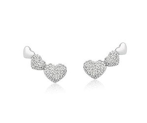 BRINCO EAR CUFF CORAÇÕES CRAVEJADOS BANHADO A RÓDIO