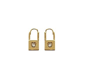 BRINCO ARGOLA CADEADO COM PONTO DE ZIRCÔNIA BANHADO A OURO