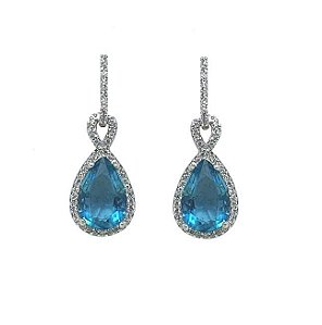 BRINCO GOTA EM PÊNDULO AQUAMARINE BANHADO A RÓDIO BRANCO