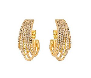 BRINCO SETE FILEIRAS DE ZIRCÔNIAS CRISTAIS BANHADO A OURO