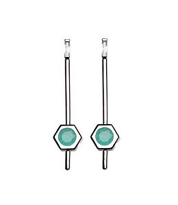 BRINCO EM PÊNDULO COM PEDRA TURMALINA FUSION BANHADO A RÓDIO
