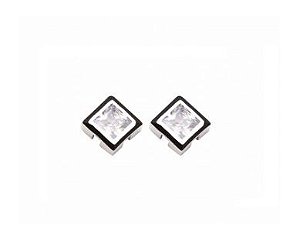 BRINCO QUADRADO COM PEDRA CRISTAL BANHADO A RÓDIO BRANCO