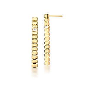 BRINCO PÊNDULO LISO COM ZIRCÔNIA NAVETE BANHADO A OURO