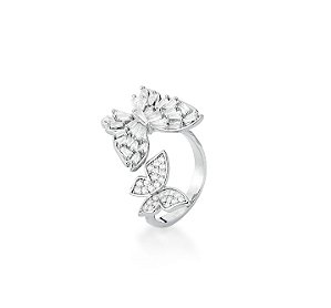 ANEL BORBOLETAS CRAVEJADAS BANHADO A RÓDIO BRANCO