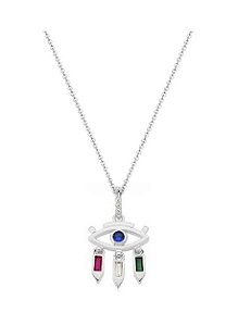 COLAR OLHO GREGO COM CORRENTE INSPIRAÇÃO BANHADO A RÓDIO BRANCO