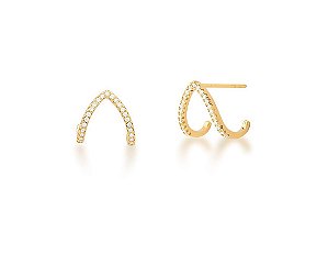 BRINCO CURVO VAZADO CRAVEJADO COM ZIRCÔNIAS BANHADA A OURO