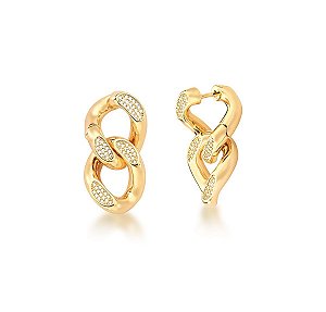 ARGOLA 2 EM 1 COM ELOS LISOS E DETALHES CRAVEJADOS BANHADO A OURO