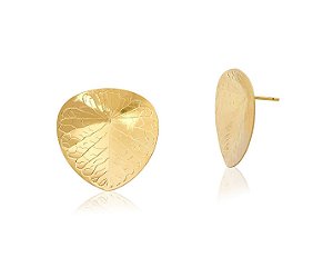 BRINCO FOLHA TRABALHADO LISO BANHADO A OURO