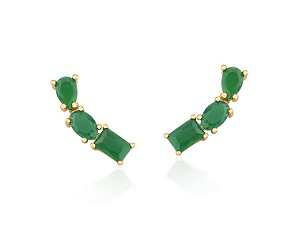 BRINCO EAR CUFF COM CRISTAIS COR ESMERALDA BANHADO A OURO