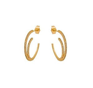 MEIA ARGOLA COM DUAS FILEIRAS DE ZIRCÔNIAS BANHADA A OURO