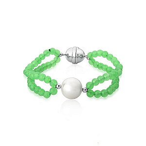 PULSEIRA DUAS VOLTAS COM CRISTAIS VERDES BANHADO A OURO