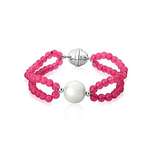 PULSEIRA DUAS VOLTAS COM CRISTAIS ROSA BANHADO A RÓDIO