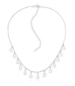 COLAR GOTAS CRISTAIS BANHADO A RÓDIO BRANCO