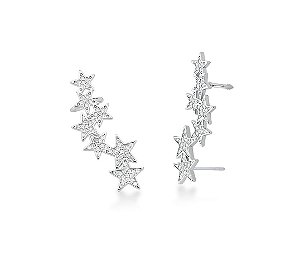 BRINCO EAR CUFF ESTRELAS CRAVEJADAS BANHADO A RÓDIO BRANCO