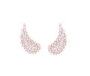 BRINCO EAR CUFF ASA COM CRAVAÇÃO KUNZITA BANHADO A RÓDIO BRANCO