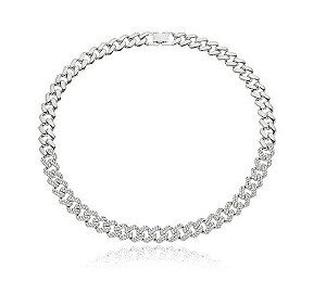 CORRENTE LUXO COM CRAVAÇÃO FRONTAL BANHADA A RÓDIO BRANCO