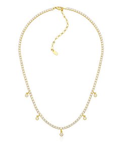 COLAR RIVIERA COM PINGENTES REDONDOS CRISTAIS BANHADO A OURO