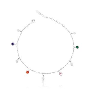 TORNOZELEIRA COM PONTOS DE LUZ COLORIDAS E GOTAS LISAS BANHADA A RÓDIO