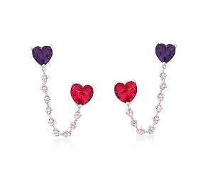 BRINCO EAR LINE CORAÇÕES COLORIDOS BANHADO A RÓDIO