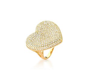 ANEL MAXI CORAÇÃO CRAVEJADO BANHADO A OURO