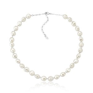CHOKER EM PÉROLAS BARROCAS BANHADA A RÓDIO BRANCO
