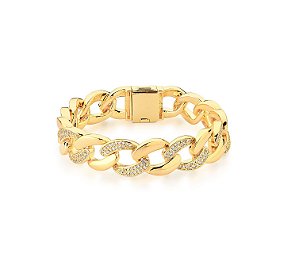 PULSEIRA COM ELOS GROUMET CRAVEJADOS EM ZIRCÔNIAS BANHADA A OURO