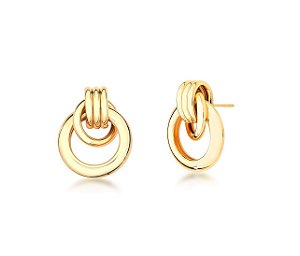 BRINCO COM DOIS CÍRCULOS VAZADOS LISOS BANHADA A OURO