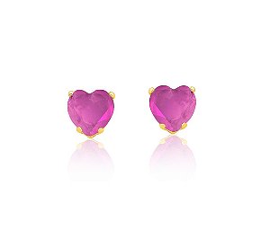 BRINCO CORAÇÃO FUCSIA FUSION BANHADO A OURO