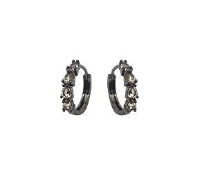 ARGOLA COM CRAVAÇÃO FRONTAL TOPÁZIO IMPERIAL BANHADO A RÓDIO NEGRO