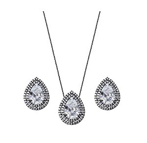 CONJUNTO GOTA LUXO ZIRCÔNIAS CRISTAIS BANHADO A RÓDIO NEGRO