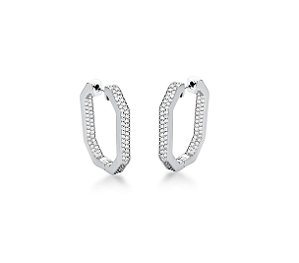 ARGOLA HEXAGONAL COM CRAVAÇÃO INTERNA E EXTERNA BANHADA A RÓDIO BRANCO