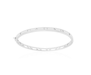 BRACELETE COM CRAVAÇÃO FRONTAL GEOMÉTRICA BANHADO A RÓDIO BRANCO