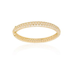 BRACELETE COM TRÊS FILEIRAS DE ZIRCÔNIAS CRISTAIS BANHADO A OURO