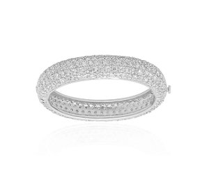 BRACELETE COM CINCO FILEIRAS DE ZIRCÔNIAS CRISTAIS BANHADO A RÓDIO BRANCO