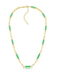 COLAR ELOS COM PONTOS BERILO VERDE FUSION BANHADO A OURO