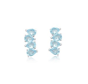 BRINCO EAR CUFF GOTAS AQUAMARINE BANHADA A RÓDIO BRANCO