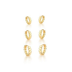 TRIO DE ARGOLAS BOLINHAS LISAS BANHADO A OURO