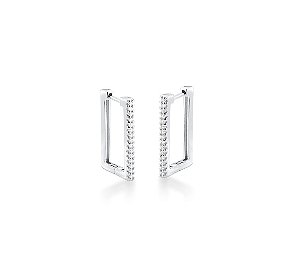 ARGOLA RETANGULAR COM CRAVAÇÃO FRONTAL CRISTAL BANHADA A RÓDIO BRANCO