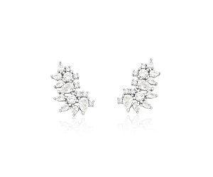 BRINCO MINI EAR CUFF GOTAS CRISTAIS BANHADO A RÓDIO BRANCO